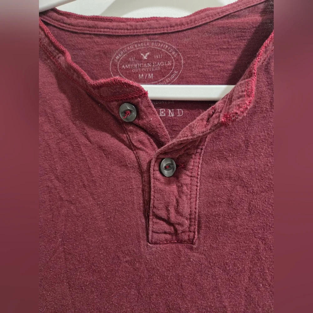 American Eagle Burgundy Henley Shirt - Picture 4 of 9